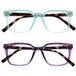 OPULIZE KOI Leesbrillen 2-Pack - Groot Rechthoekig Montuur - Paars-Aqua - Heren Dames - Veerscharnieren - RR50-5Q - +2.00