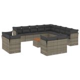 vidaXL 14-delige loungeset met kussens, polyrattan, grijs