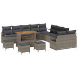 vidaXL Tuinbank Set 14-delig Grijs Polyrotan