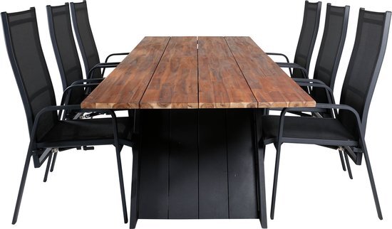 Doory tuinmeubelset tafel 100x250cm en 6 stoel Copacabana zwart, naturel.