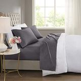 Beautyrest BR 600 TC koelende katoenmix effen vel 16 inch diepe zak hypoallergeen, het hele seizoen, zacht beddengoedset, bijpassende kussensloop, koningin, houtskool 4 stuk