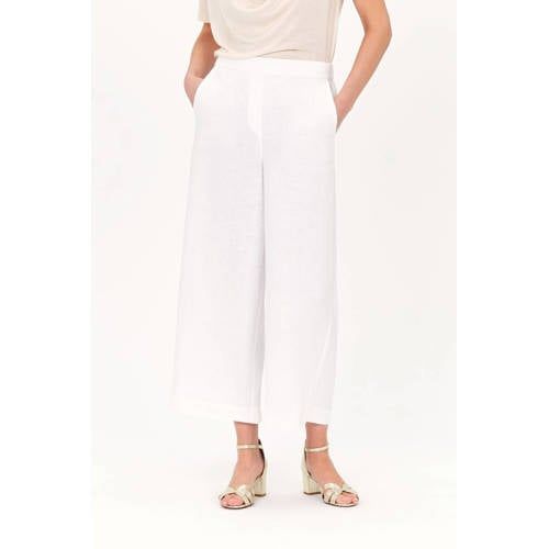 Caroll wide leg high waist casual broek met linnen wit