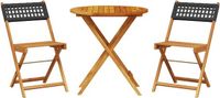 vidaXL 3-delige Bistroset poly rattan en massief hout zwart