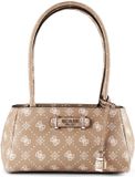 GUESS Carrie Logo Girlfriend Shoulder Satchel Bag Biscotti Logo Taupe