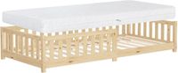 ML-Design Kinderbed 90x200 cm naturel H:16 cm met matras Vloerbed met stevig Lattenbodem, Valbeveiliging Massief Grenenhouten Juniorbed Peuterbed Babybed Eenpersoons Bedframe voor Jongens en Meisjes