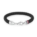 Tommy Hilfiger TJ2790545 Heren Armband - Gevlochten armband van Leer, Zwart