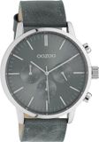 OOZOO Timepieces - Zilverkleurig herenhorloge met aqua grijze leren band - C10915