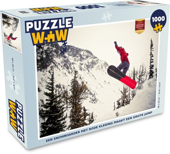 MuchoWow Puzzel Een snowboarder met rode kleding maakt een grote jump - Legpuzzel - Puzzel 1000 stukjes volwassenen - Sinterklaas cadeautjes - Sinterklaas voor grote kinderen