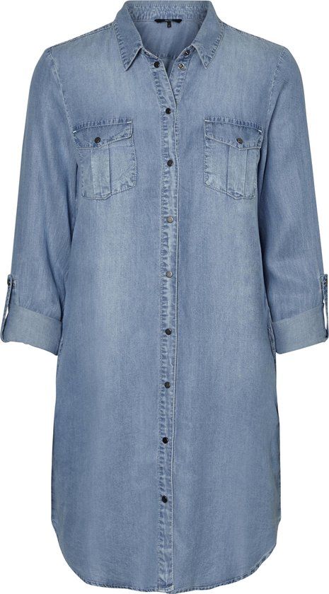VERO MODA VMSILLA LS SHORT DRESS LT BL GA NOOS - Jeansjurk - Dames - Maat M - Light Blue Denim