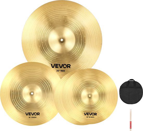 VEVOR 3-Delige Bekkenset 355mm Hihat 400mm Crash 505mm Ride Bekkenlegering (14 16 20 Inches)