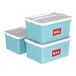 Cetomo 65L x 3 opbergdozen, plastic opbergdoos met deksels, organiserende container met veilige sluitgespen, stapelbaar, nestbaar, draagtas voor thuiskantoor kleding, 65L-3Pack, blauw