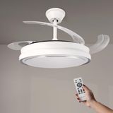 M mimotec White Hood Plafondventilator, 70 W, met ledlicht, dimbaar, CCT, gelijkstroommotor, 30 W, laag stroomverbruik + led, 40 W, 6 snelheden, stil, 4 uitklapbare vleugels, zomer/winter, timer