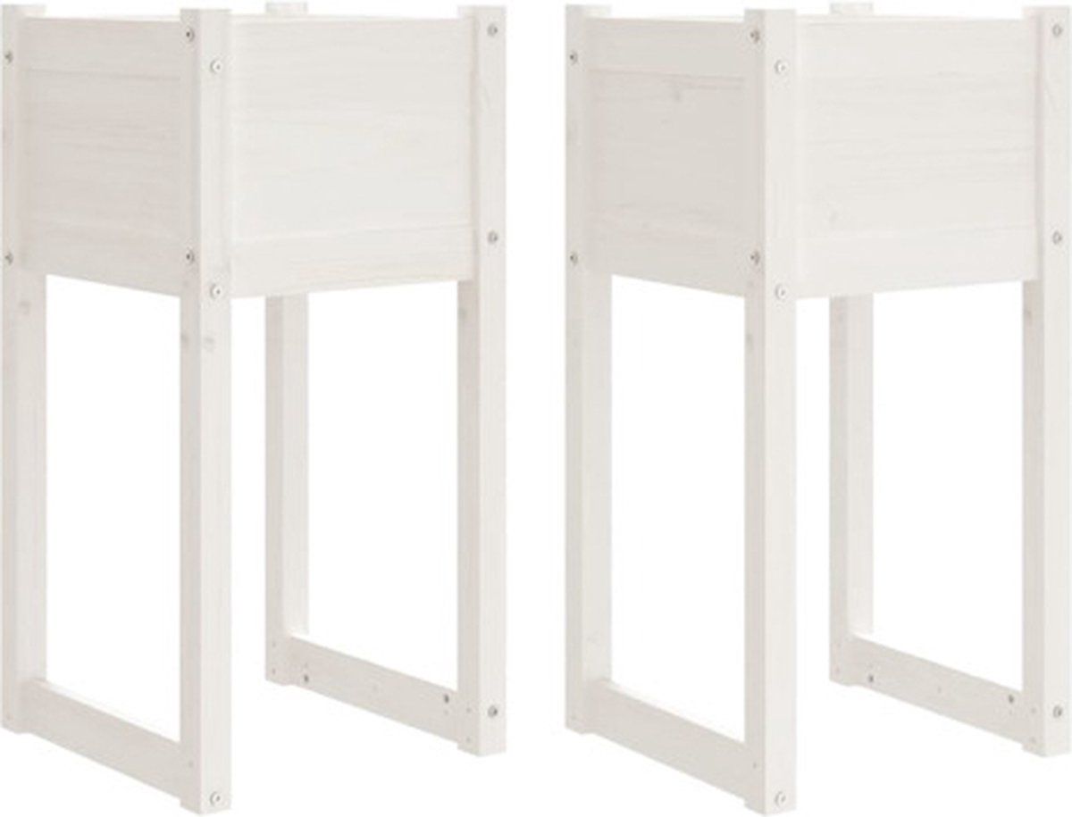 vidaXL Plantenbakken 2 st 40x40x81 cm massief grenenhout wit