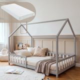 [en.casa] Kinderbed Hesel huisbed met matras en uitvalbeveiliging 120x200 cm grijs