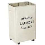 WOWLIVE 90L grote rollende wasmand wiel inklapbare wasmand duurzame waszak belemmeringen voor wasgoed (Beige)