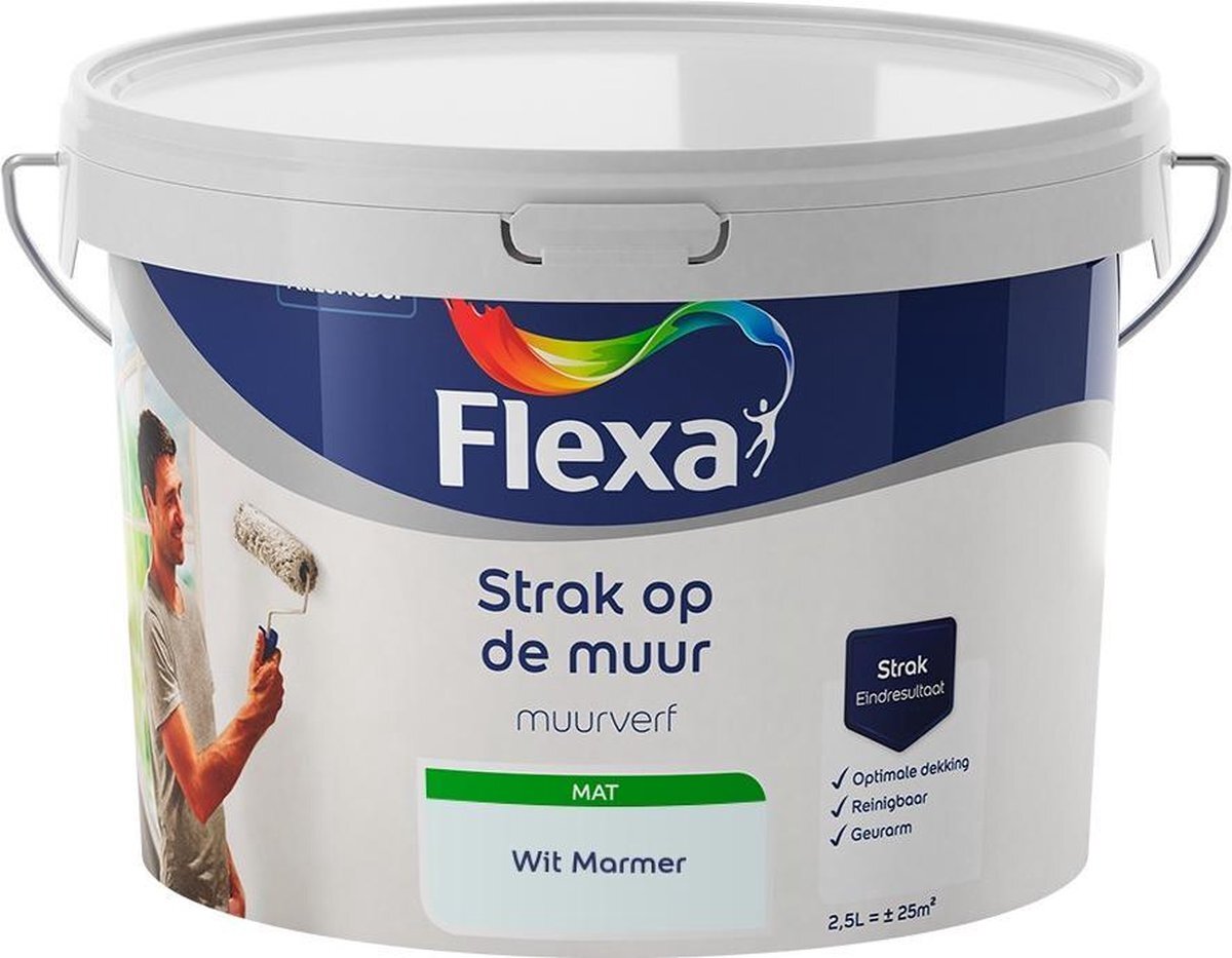 FLEXA - Strak op de muur - Muurverf - Mengcollectie - Wit Marmer - 2,5 liter