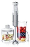 Arendo Staafmixer Set, 1000 W, inclusief hakmolen van 500 ml en maatbekers van 600 ml, staafmixer met DC-motor, 4 messen, traploos instelbaar, turboknop, zilver-wit