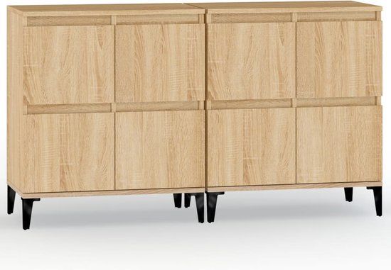 vidaXL Dressoirs 2 st 60x35x70 cm bewerkt hout sonoma eikenkleurig