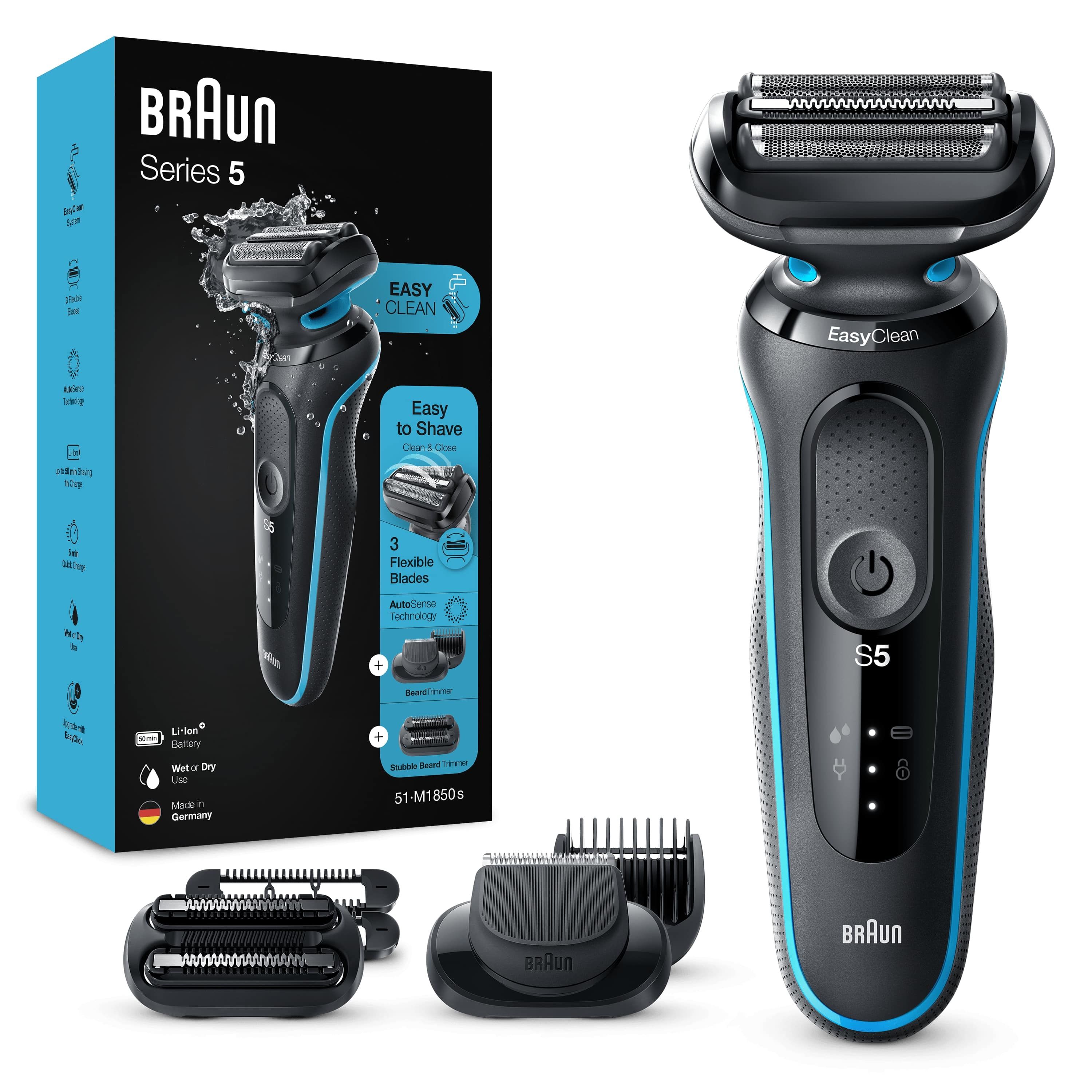 Braun Series 5 51-M1850s Elektrisch Scheerapparaat voor Mannen - Zwart/Blauw