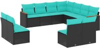 vidaXL 11-delige tuinbankset met kussens, zwart polyrotan