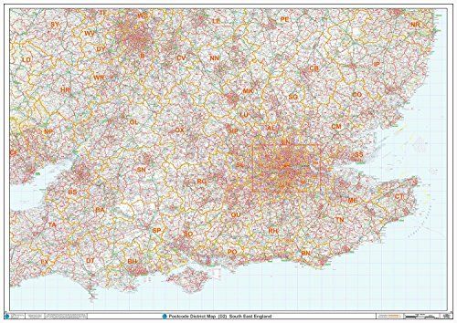 Zuidoost-Engeland - Postcode District Wall Map - Plastic Coated - 119cm x 168cm