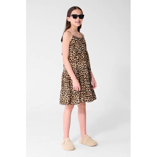 Shoeby maxi jurk met panterprint en franjes - bruin