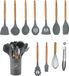 Royal Swiss® Set de 12 ustensiles de cuisine – Silicone & Inox – Résistant à la chaleur jusqu'à 210°C – Avec support – Manche souple – RS-A200