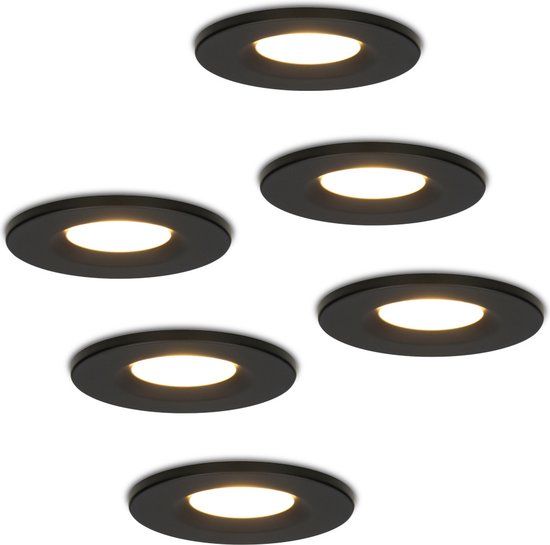 HOFTRONIC Venezia - Set van 6 LED inbouwspots zwart - IP65 - Dimbaar - 2700K - 6x6W
