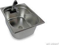 Évier en inox pour camping-cars, Ford T4, T5, T6, modèle intégré + évacuation extérieure. Dimensions : 325x265x150 mm