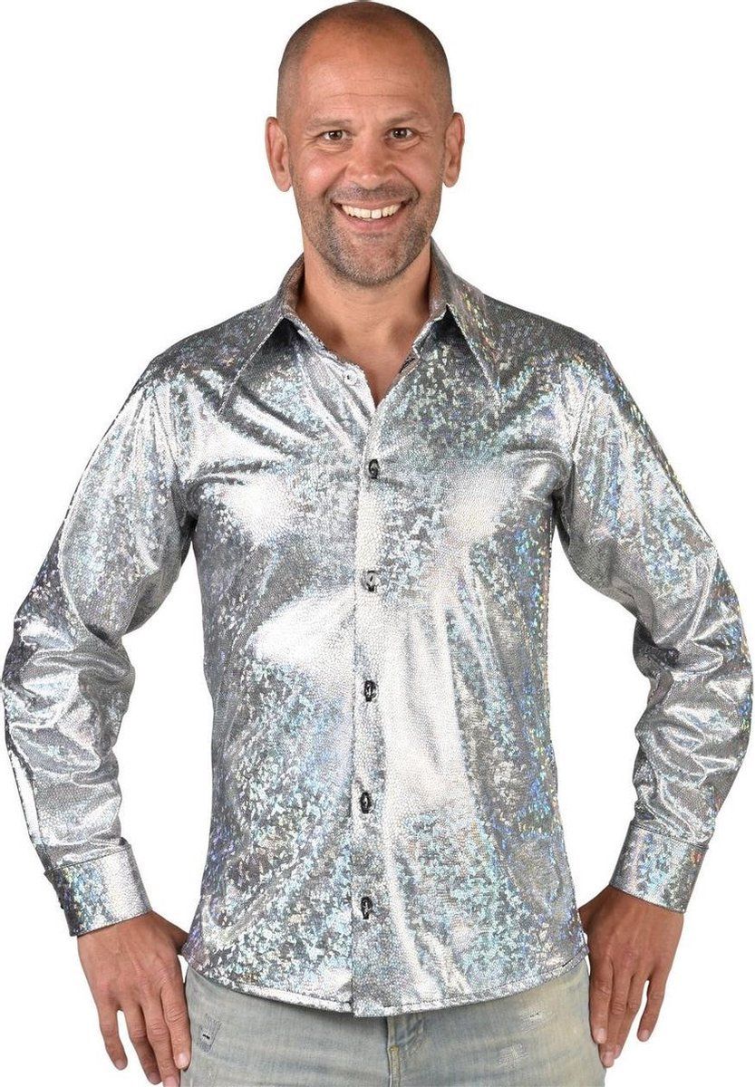 Magic design Verkleedblouse Hologram Zilver Maat XL