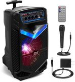 Pyle Bluetooth Luidspreker, Draagbare Speaker met Wielen, 400 W, Knipperende Lichten, Incl. Afstandsbediening, Stroomadapter en Bekabelde Microfoon