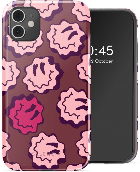 Selencia Hoesje - Geschikt voor Apple iPhone 11 - Backcover - Wavy Smiley Pink