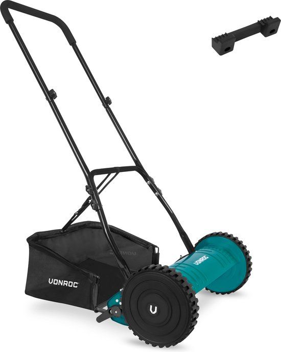 VONROC Kooimaaier – handgrasmaaier - 400mm - 4 instelbare maaihoogtes (15-25-31-35mm) incl. muurbeugel en opvangzak