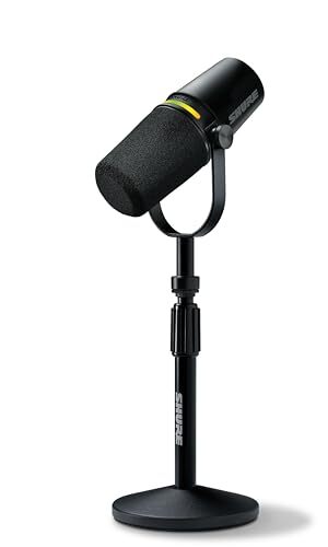 Shure Shure MV7+ podcastmicrofoon mit microfoonstandaard-Verbeterde audio, LED-touchpanel, USB-C & XLR-uitgangen, Auto Level Mode, digitaal popfilter, galmeffecten, podcasting, streamen, opnemen - Zwart