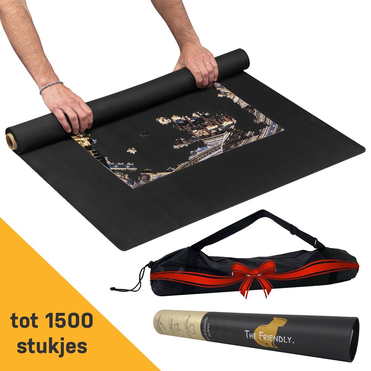 The Friendly Puzzelmat 1500 stukjes voor Legpuzzel - Puzzel opbergsysteem & Puzzelkleed oprolbaar - Puzzelplaat - Puzzelbord - Portapuzzle de Luxe – Puzzelkoffer - Puzzelmap 1500 stukjes - 70x120cm