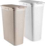 Plasticforte Panier à linge avec couvercle - set de 2 - blanc / beige - 48 litres