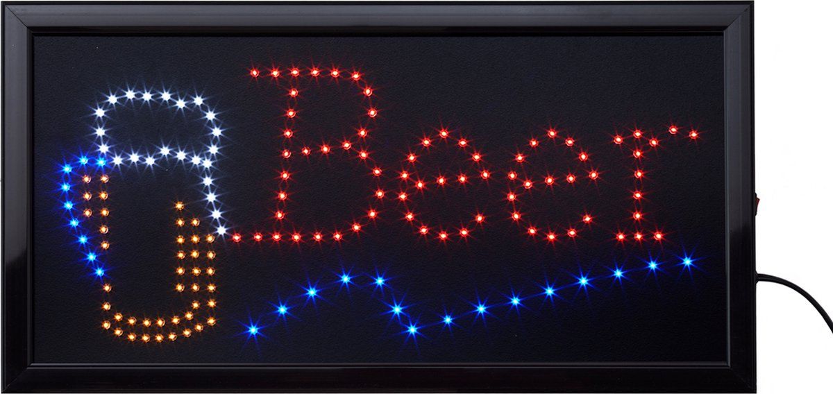 Cave & Garden LED Bord Beer - 50 x 25 cm - Rood/Blauw - Bar/Cafe Accessoire