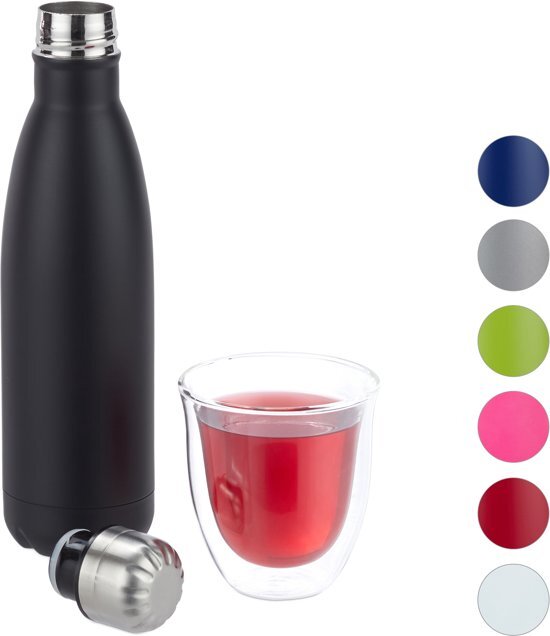 Relaxdays Thermosfles - drinkfles - thermosbeker - thermos - isoleerfles - 0,5 liter zwart