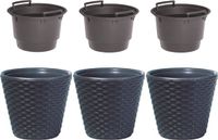 Merkloos Set van 3x Kunststof Rato antraciet bloempotten/plantenpotten 19 liter met inzetpot 11 liter