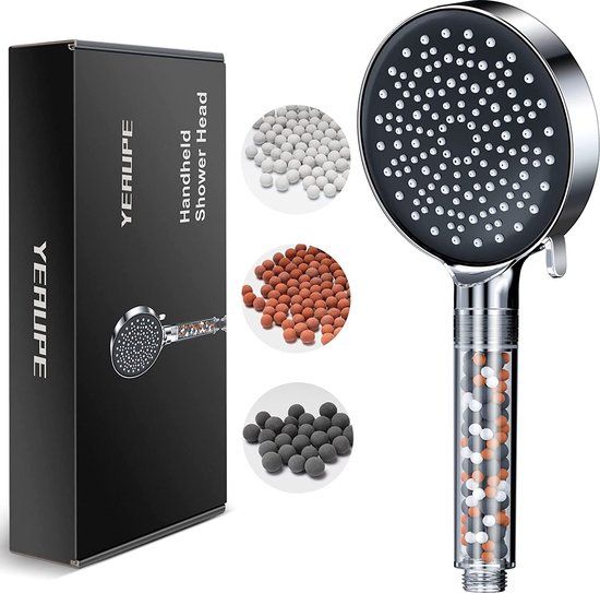 Merkloos YEAUPE Douchekop Hoge Druk Met Filter - Handheld Waterbesparende 6 Modes Douchekoppen voor Hard Water Lage Waterdruk met Anti-Kalk Siliconen Nozzles (Douchekop Zonder Slang), Chroom
