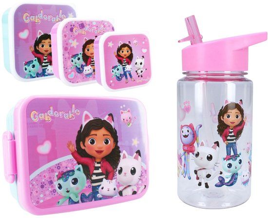 4KidsOnly Gabby's Dollhouse Lunchset - Lunchbox - Drinkfles - 3 Snackboxen - Paars
