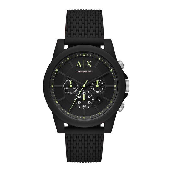 Armani Exchange AX1344 Herenhorloge 44 mm - Zwart | Zwart/Groen Siliconen Band