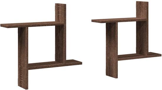 vidaXL Wandschappen - 2 stuks - 50x12x50 cm - Bewerkt Hout - Bruin Eikenkleurig