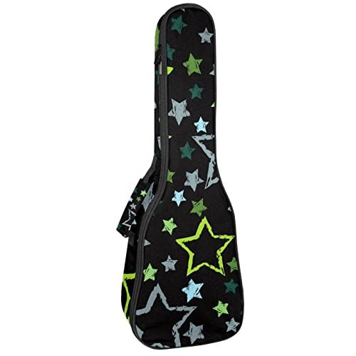 Mersov Tenor Ukulele Gigbag Waterdichte Ukelele Case Gewatteerde Rugzak, Geweldig voor Sopraan Concert (21/23/24") Groen Blauw Sterren Donkere Achtergrond
