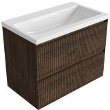 Saniclass Badkamermeubelset - 80x45x63.5cm - Bari keramische wastafel wit - 1 wasbak - zonder kraangat - 2 lades - mat eiken charcoal (hout)