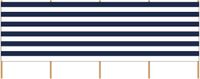 Gebro Strand en camping windscherm - 2x - PE plastic - gestreept wit/blauw - 3,75 meter x 150 cm - stokken van 150 cm