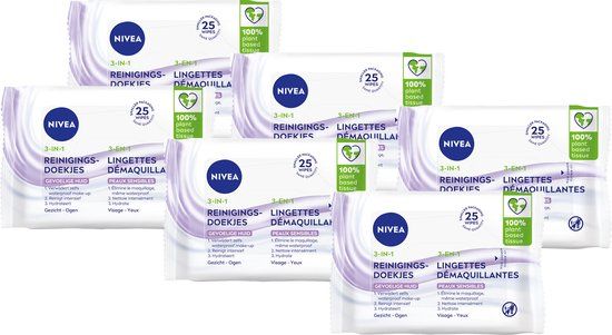 NIVEA Sensitive Cleansing Wipes - Makeup Remover Wipes - For Sensitive Skin - Dexpanthenol - 6 x 25 pieces