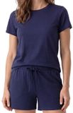 Schiesser Dames pyjama Mix & Relax blauw gestreept korte mouw 95% Katoen 5% Elastaan 4XL