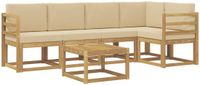 vidaXL - Bank loungeset - 5 zitplekken - Wit en Beige - Massief Acacia Hout - Inclusief tafel
