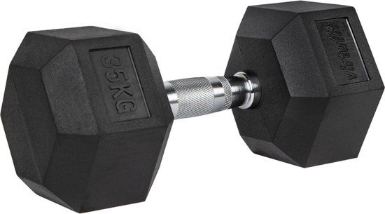 VirtuFit Hexa Dumbbell Pro - 35 kg - Rubber - Zwart - Per Stuk